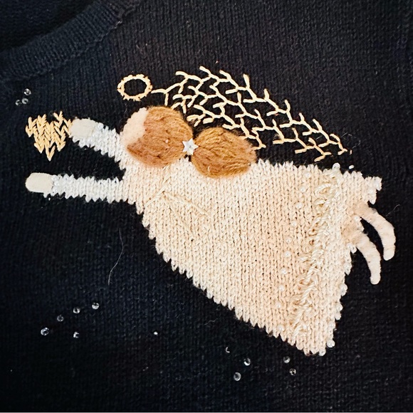 Vintage Carroll Reed Black Cardigan Angels Holiday Size Medium Cotton - Picture 3 of 10